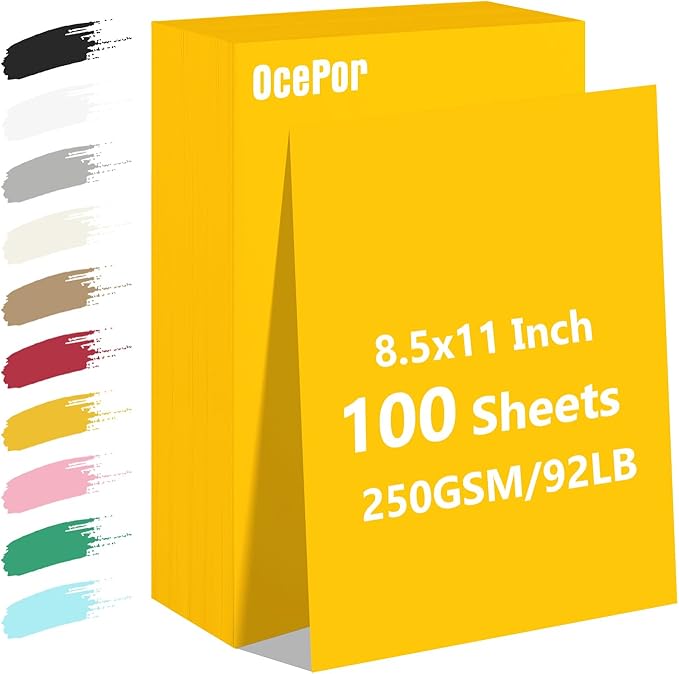 OcePor 100 Sheets Yellow Cardstock Paper, Colored Printer Paper 8.5 x 11 by OcePor