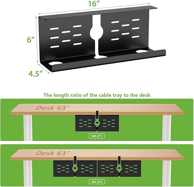 KEEGH 16" Under Desk Cable Management Tray, Desk Cord Organizer Upgrade Capacity - Image 5