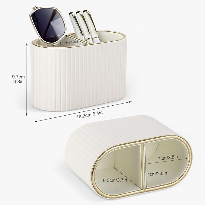 KINGFOM PU Leather Desk Organizer Pen Holder – Dual-Compartment Stylish Pencil - Image 2