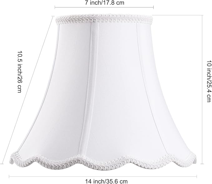 Bell Lamp Shade, Saangseon White Scalloped Lampshade Replacement, Lamp Harp - Image 2