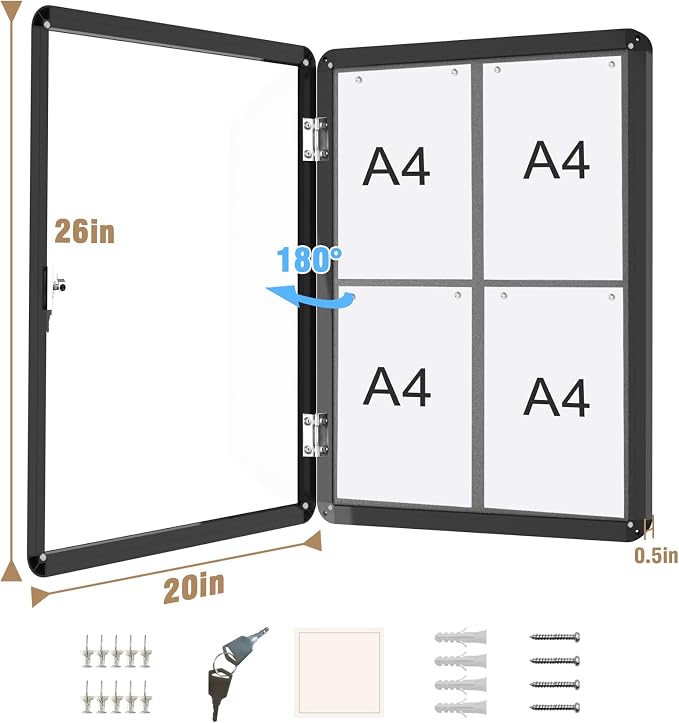 Mifuro 26"x20" Enclosed Bulletin Board, Lockable Weather-Resistant Aluminum - Image 5