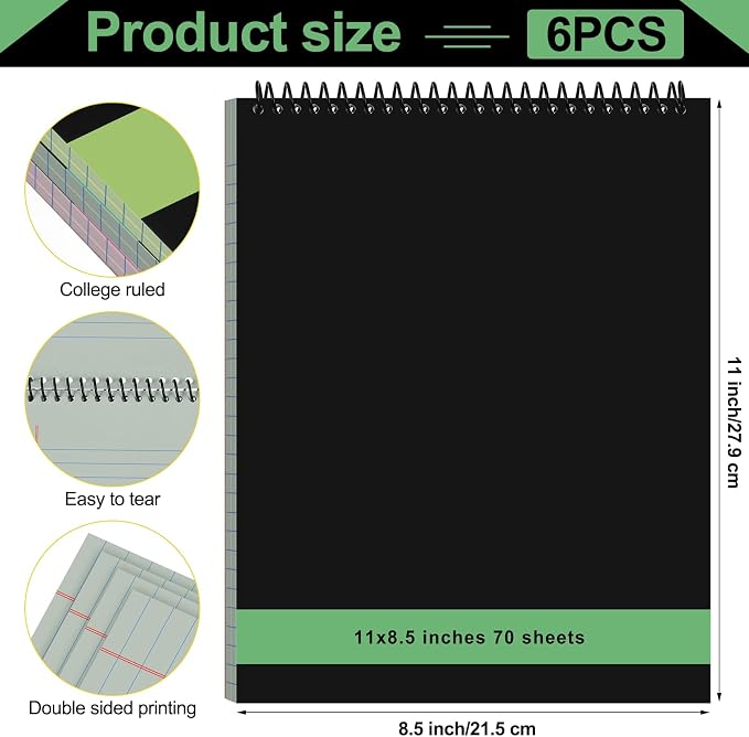 Resurhang 6 Pcs Legal Pad Top Spiral Bound Notebook 70 Sheets Double Sided - Image 2