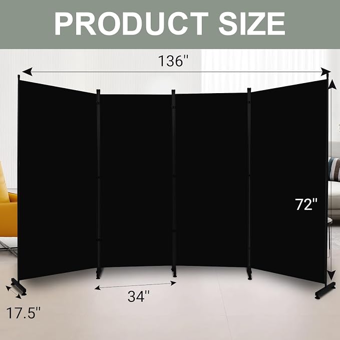 Room Divider 6FT 4 Panel Privacy Screen, Portable Room Partitions and Dividers - Image 6