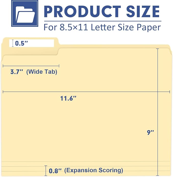 File Folder, PANDRI 120 Pack File Folder, 1/3 Cut Tab, Letter Size, Filing - Image 2