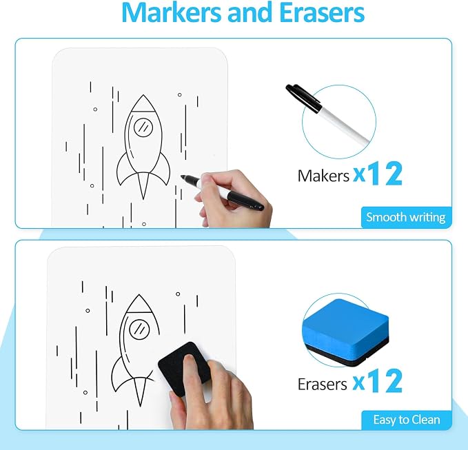 Dry Erase LapBoards, PANDRI 12 Pack Double Sided 12.5 x 9 Inch Whiteboards - Image 4