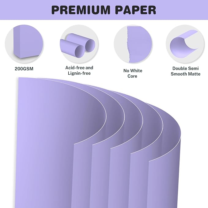 Cardstock 8.5 X 11, 40 Sheets, Light Purple Card Stock, 75lb/ 200gsm Copy Paper - Image 3