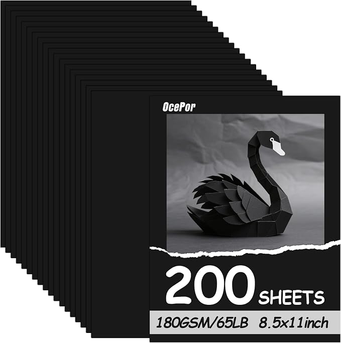 OcePor 200 Sheets Black Cardstock 8.5” x 11”, 65lb/180gsm Black Card Stock by OcePor