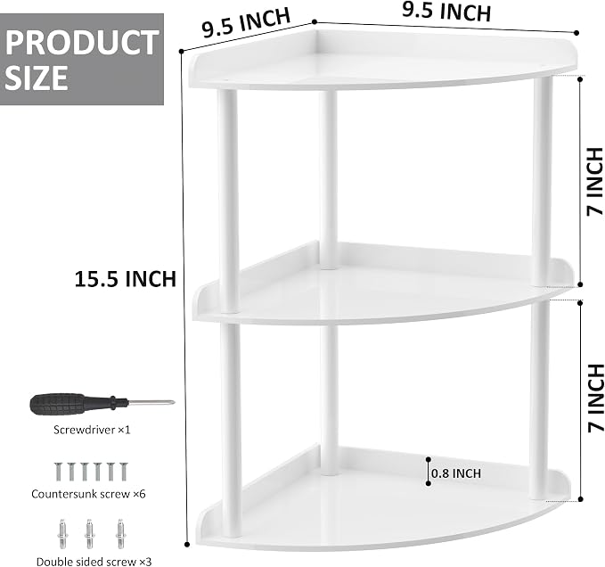 Sezanrpt 3 Tier Acrylic Corner Shelf Organizer Storage 9.5x9.5x15.7 Inch - Image 3