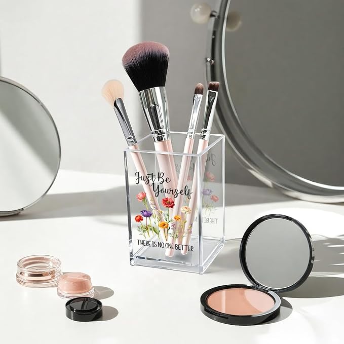 Vgrti Just Be Yourself Acrylic Makeup Brush Organizer Holder, Motivational - Image 3
