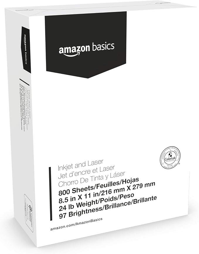 Amazon Basics Multipurpose Copy Printer Paper, 8.5 x 11 Inches, 24 lb, 1 Mega by AmazonBasics