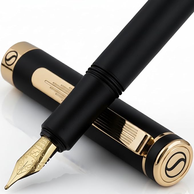 Scriveiner Luxury EDC Fountain Pen, Stunning Black Pocket Pen by Scriveiner