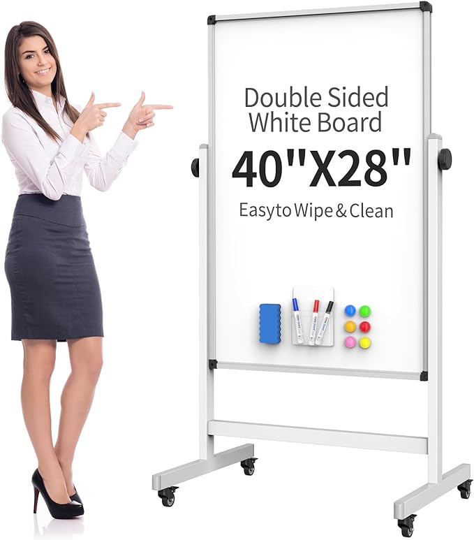 40x28 Inches Mobile Whiteboard, Double Sided Magnetic Dry Erase Board Height by UIFER