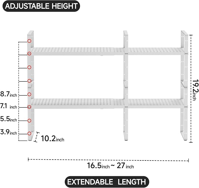 jkxoo 2Pack Expandable Cabinet Countertop Shelves 16.5-27’’L, Adjustable Metal - Image 2