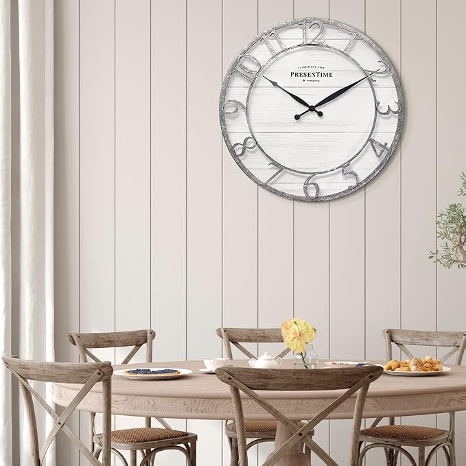 Presentime & Co 21" Farmhouse Series Wall Clock, Shiplap Style, Raised 3D - Image 4