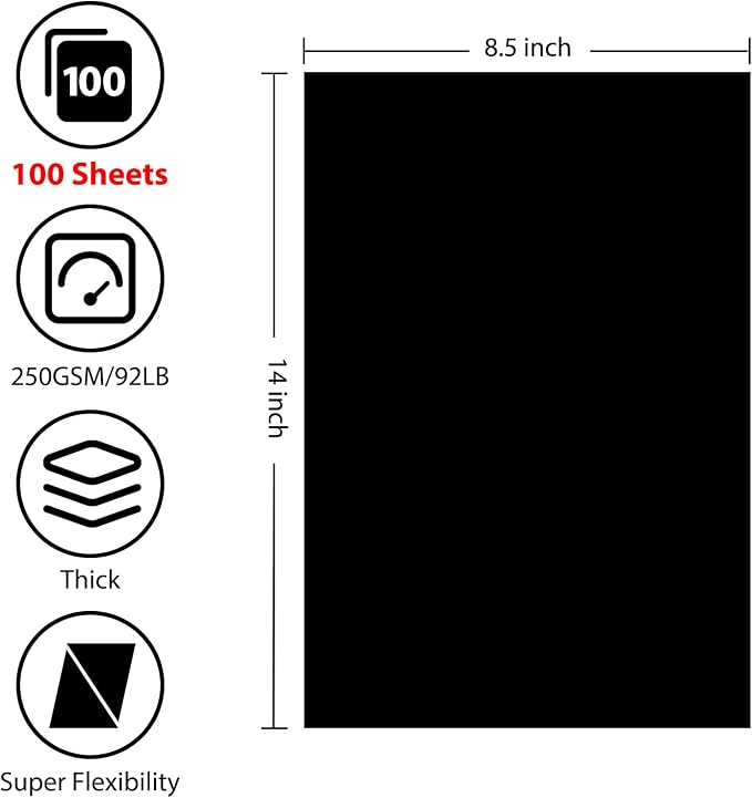 OcePor 100 Sheets Black Cardstock 8.5” x 14”, 92lb/250gsm Black Card Stock - Image 2