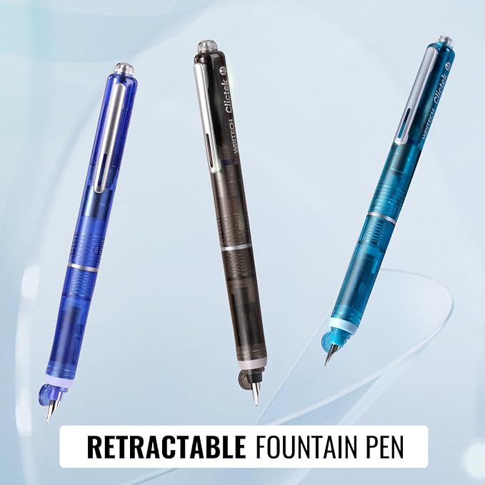 WRITECH Clictek Fountain Pen Retractable: Medium Nib Blue Ink Transparent - Image 7