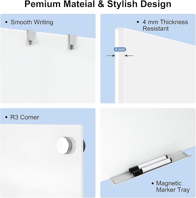 Large Glass Whiteboard, 96 x 48 Inches Magnetic Glass Dry Erase Board - Image 2