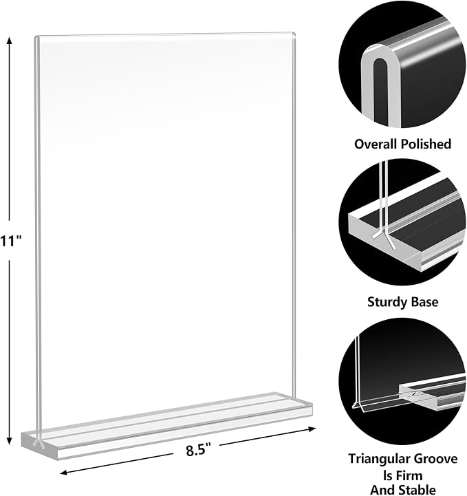 Enayplon Acrylic Sign Holder 8.5 x 11, Double Sided Sign Holder Stand, Plastic - Image 6