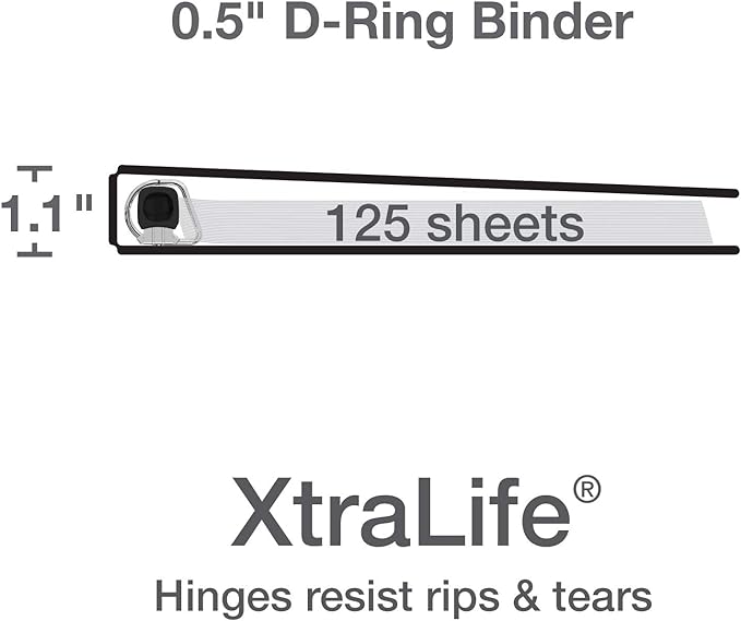 Oxford 3 Ring Binders, 0.5 inch ONE-Touch Easy Open D Rings, Durable Binders - Image 3