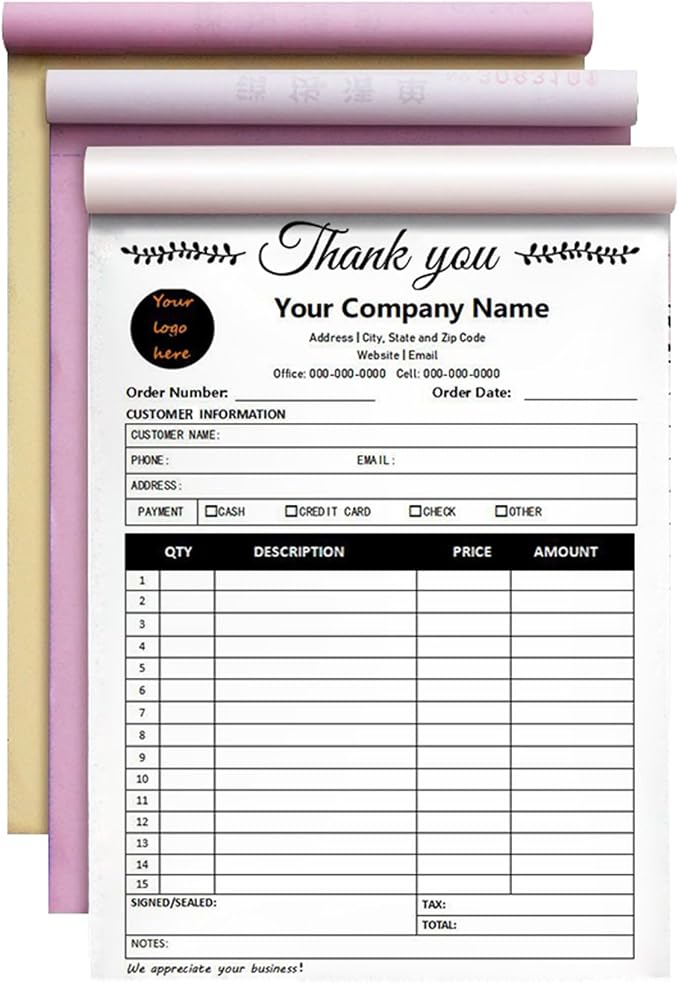 Custom Invoice Book in 3-Part /2-Part Receipt Book by Wasetell
