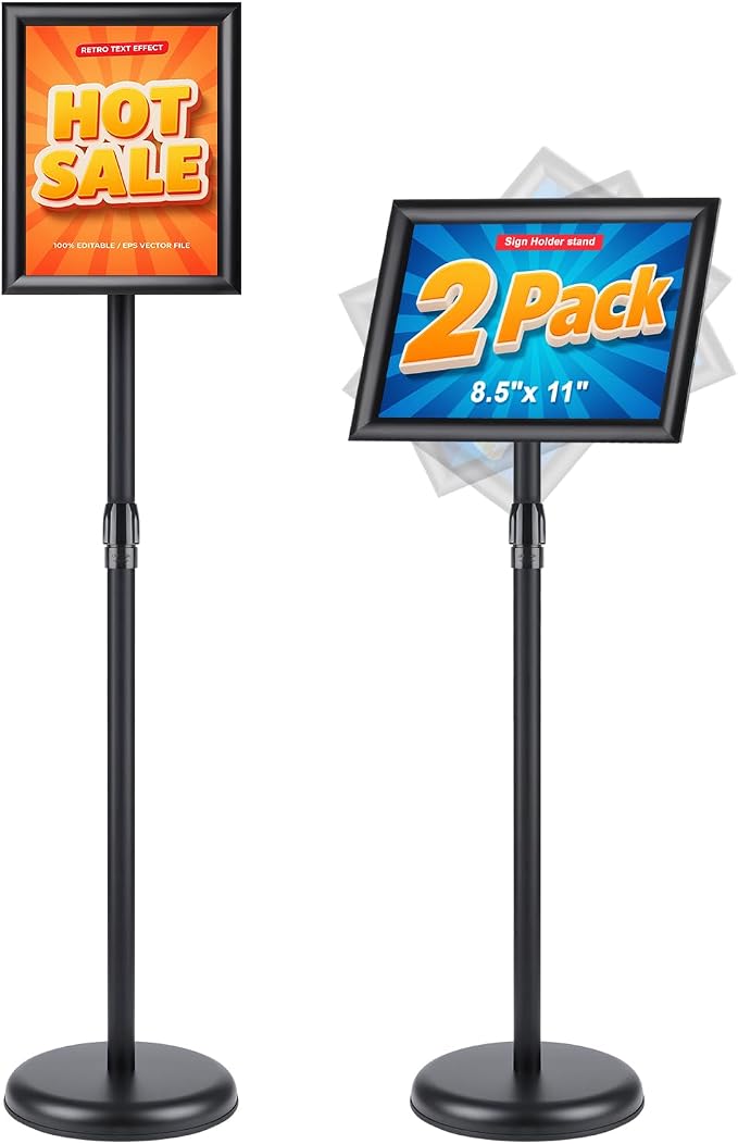 RedChili 2 Pack Sign Holder Stand 8.5x11 Inch, Adjustable Floor Standing Sign by RedChili