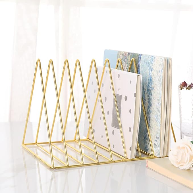 Sooyee 9 Slot Gold Magazine Holder, Desktop File Sorter Organizer Triangle - Image 4