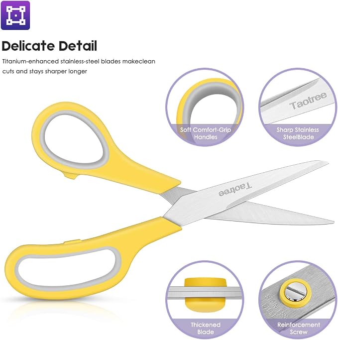 Scissors Bulk 20-Pack, Taotree 8" All Purpose Scissors, Soft Comfort-Grip - Image 4