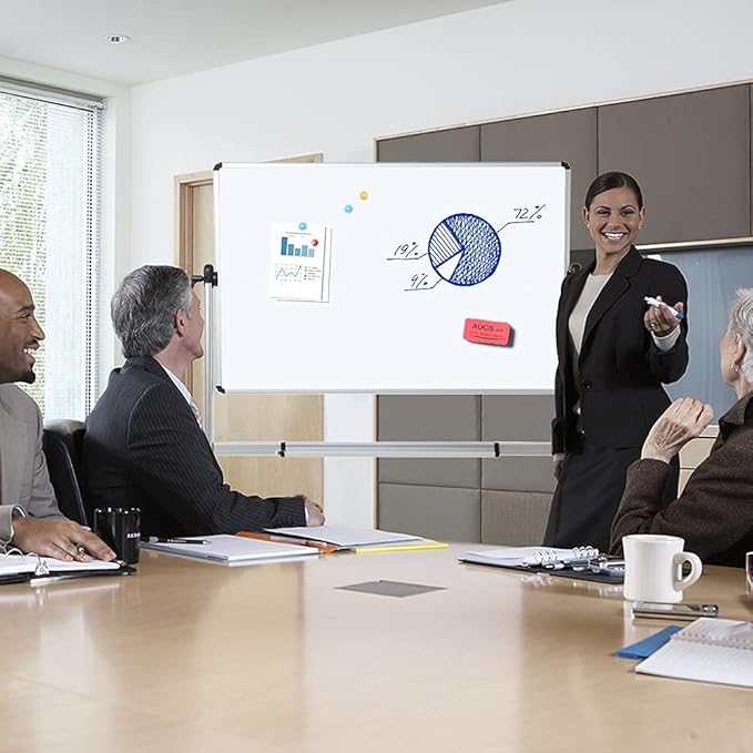 VIZ-PRO Double-Sided Magnetic Mobile Whiteboard, 96 x 48 Inches, Rolling Dry - Image 6