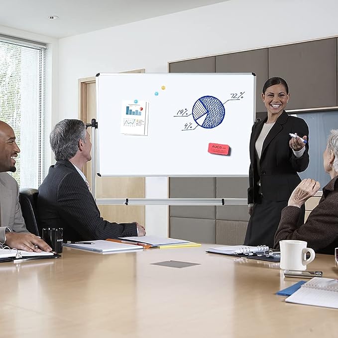 VIZ-PRO Double-Sided Magnetic Mobile Whiteboard, 60 x 36 Inches, Rolling Dry - Image 6