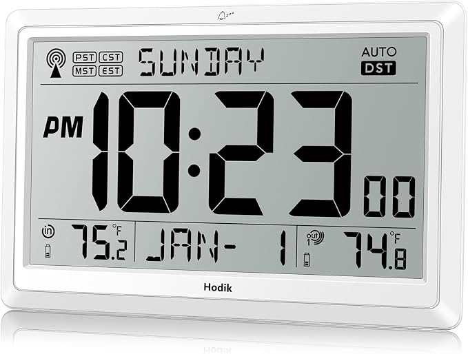 Wall Clock Atomic with Indoor Outdoor Temperature Battery Powered, Easy Reading - Image 9