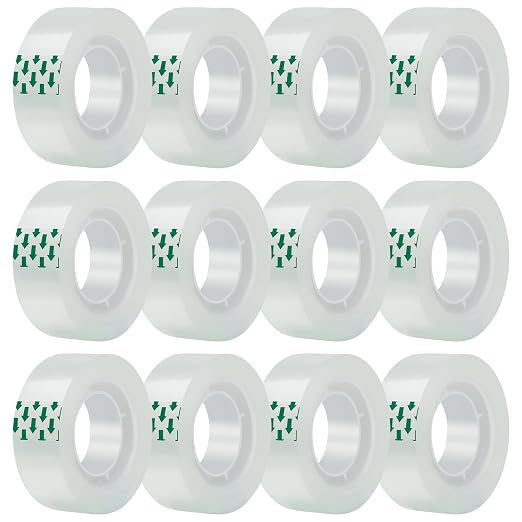 JACMD 12 Rolls Clear Tape, Transparent Tape Refills, Gift Wrap Tape 3/4 * 1000 by JACMD