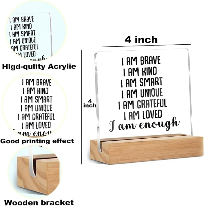 Positive Affirmations I Am Enough Desk Decor Acrylic Sign, Inspirational Gifts - Image 2