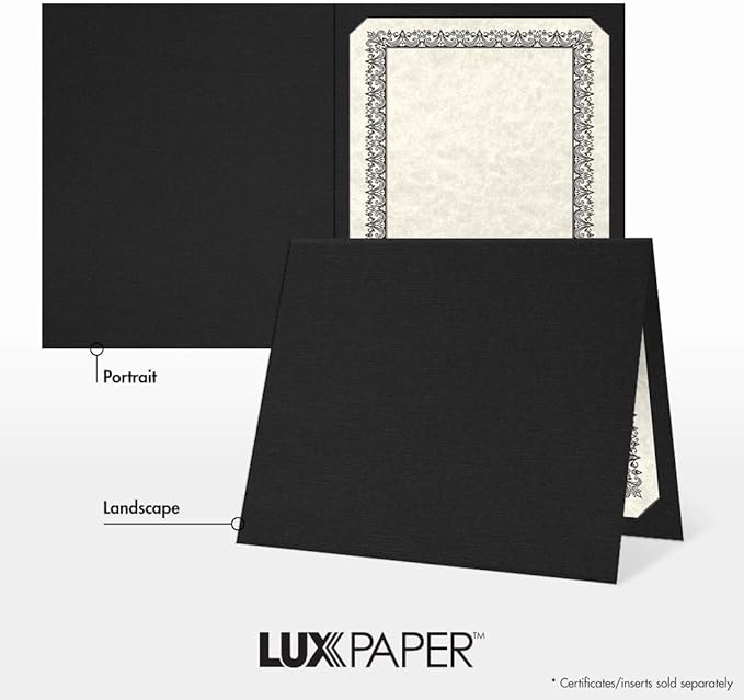 LUXPaper 9.5" x 12" Certificate Holders | Black Linen | 100lb. Cover | 100 Qty - Image 5