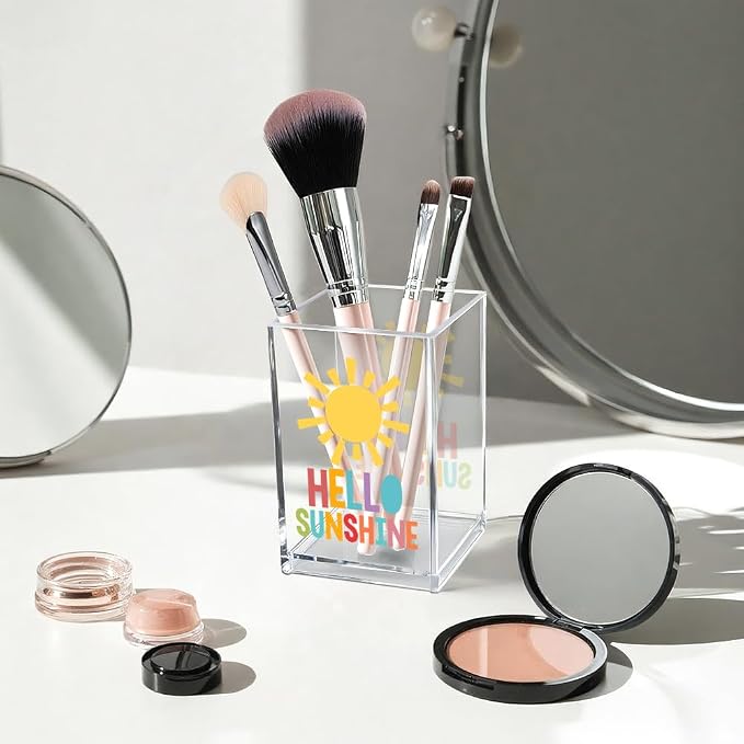 Vgrti Hello Sunshine Acrylic Cosmetic Pencil Pen Holder Cup, Inspirational - Image 3