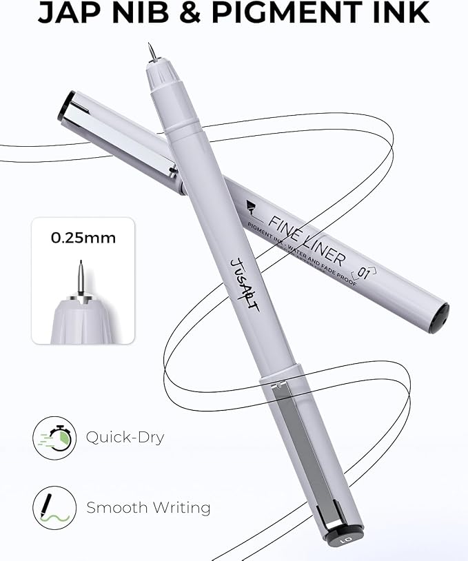 JusArt Fineliner Pens, 0.25mm Ultra Fine Point Pens 01, No Bleed, Waterproof - Image 2