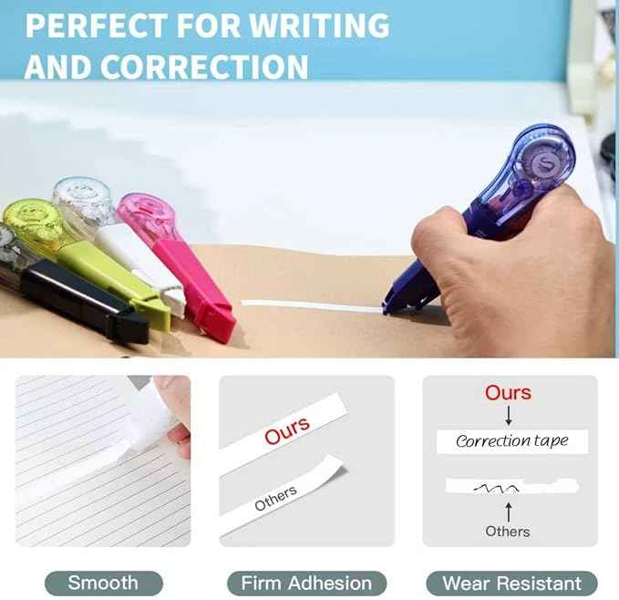 WISOPTUS Correction Tape Pen, 10-Count Pack, 19.69ft Each, Dry Instantly