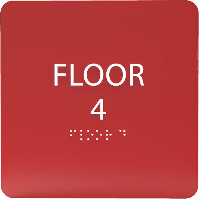 Red ADA Floor 4 Sign with Braille – Made from Durable Acrylic and Ready to Mount by ADACentralSigns