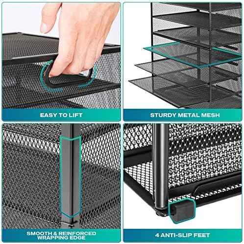 8 Tier Paper Letter Tray Organizer with Handles, Mesh Desk File Holder Storage Organization for Home School Classroom & Office (Black)