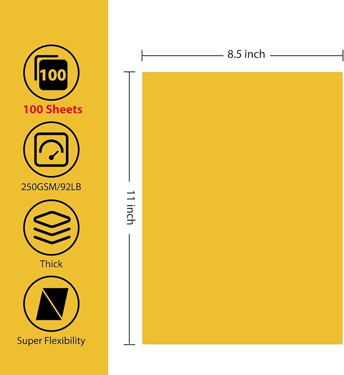 OcePor 100 Sheets Yellow Cardstock Paper, Colored Printer Paper 8.5 x 11 - Image 2