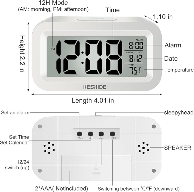 KESHIDE Travel Digital Alarm Clock, Battery Operated - Image 2