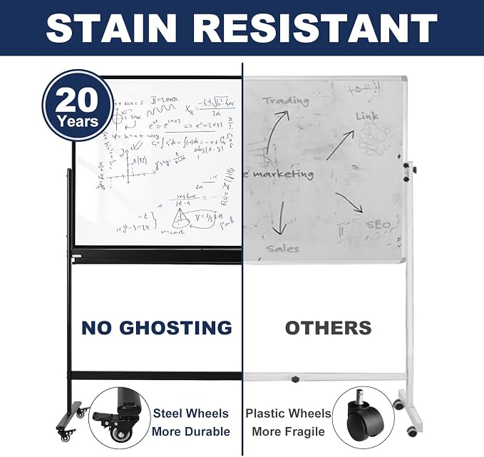 TSJ-OFFICE Rolling Clear-Glass Whiteboard on Wheels - Image 3