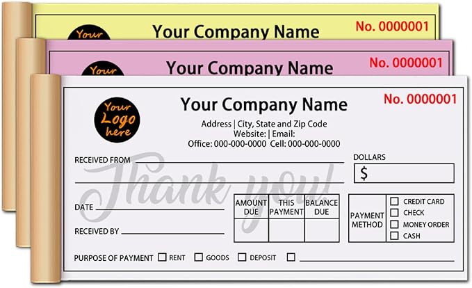 Custom Invoice Book in 3-Part /2-Part Receipt Book by Wasetell