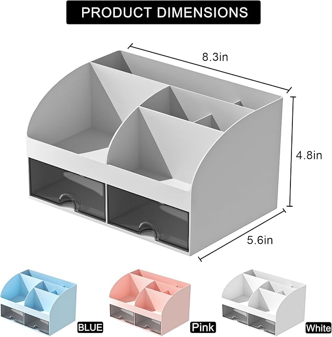 Desk Organizer with 6 Compartments and 2 Drawers, Plastic Makeup Organizer - Image 4