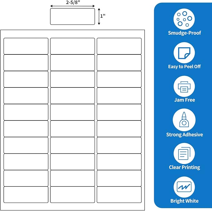 BESTEASY 30-up 500 Sheets 1" X 2-5/8" Address Shipping Labels - Image 2