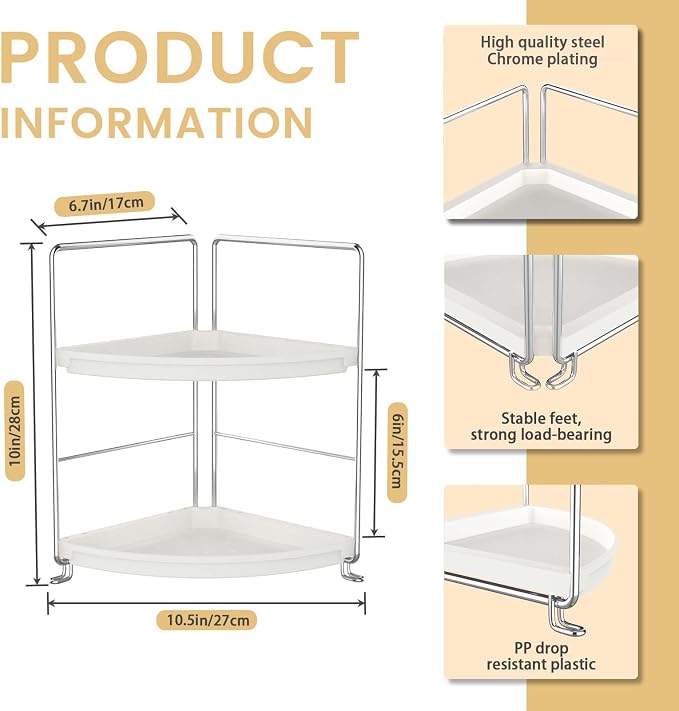 JANUS LiANG 2-Tier Corner Bathroom Countertop Organizer, Tiny Counter Corner - Image 2