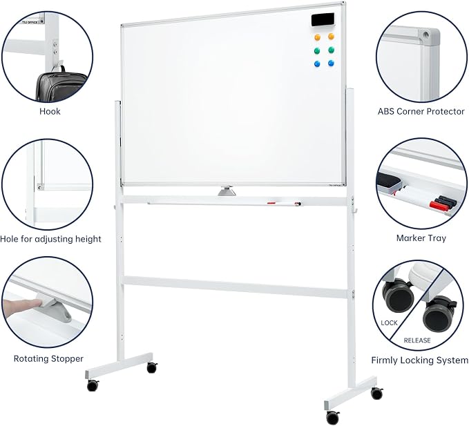 Large Dry-Erase Rolling Magnetic Whiteboard - Image 3