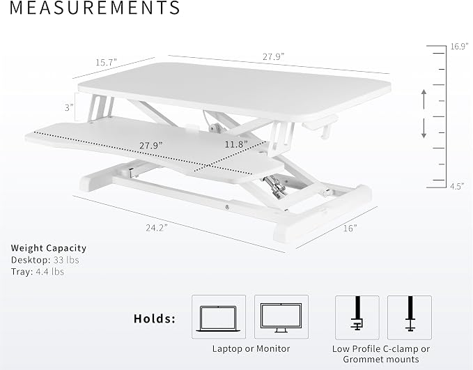 VIVO 28 inch Desk Converter, K Series, Height Adjustable Sit to Stand Riser - Image 3