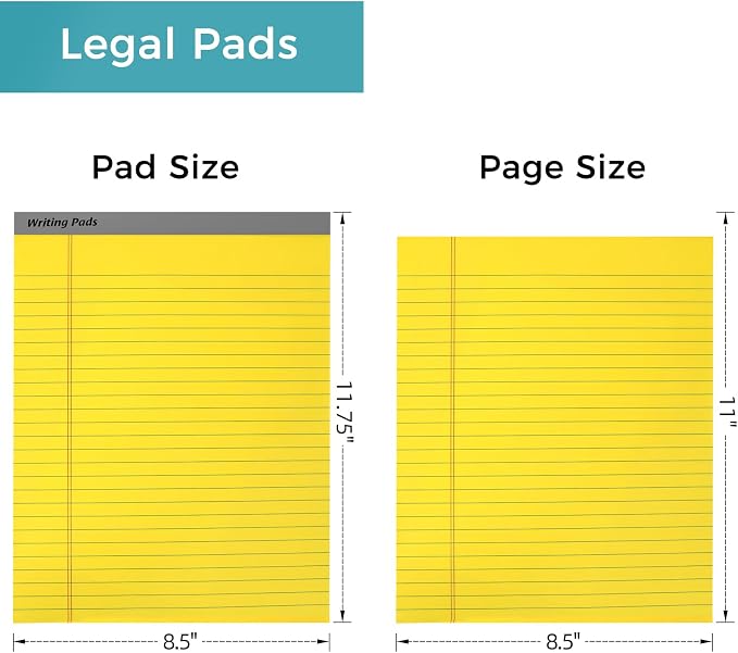 12pcs Legal Pads, Perforated Wide Ruled Writing Pad, Wide Ruled Legal Notepads - Image 2