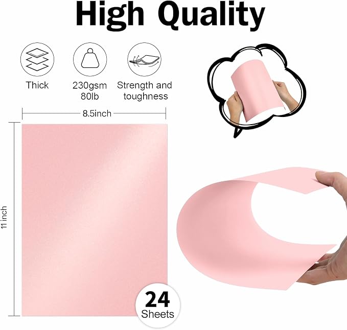 24 Sheets Pink Shimmer Cardstock 8.5 x 11 Iridescent Paper, Goefun 80lb Card - Image 2