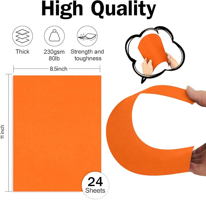 Orange Cardstock Paper 8.5 x 11 80lb Card Stock, Goefun 24 Sheets Orange - Image 2